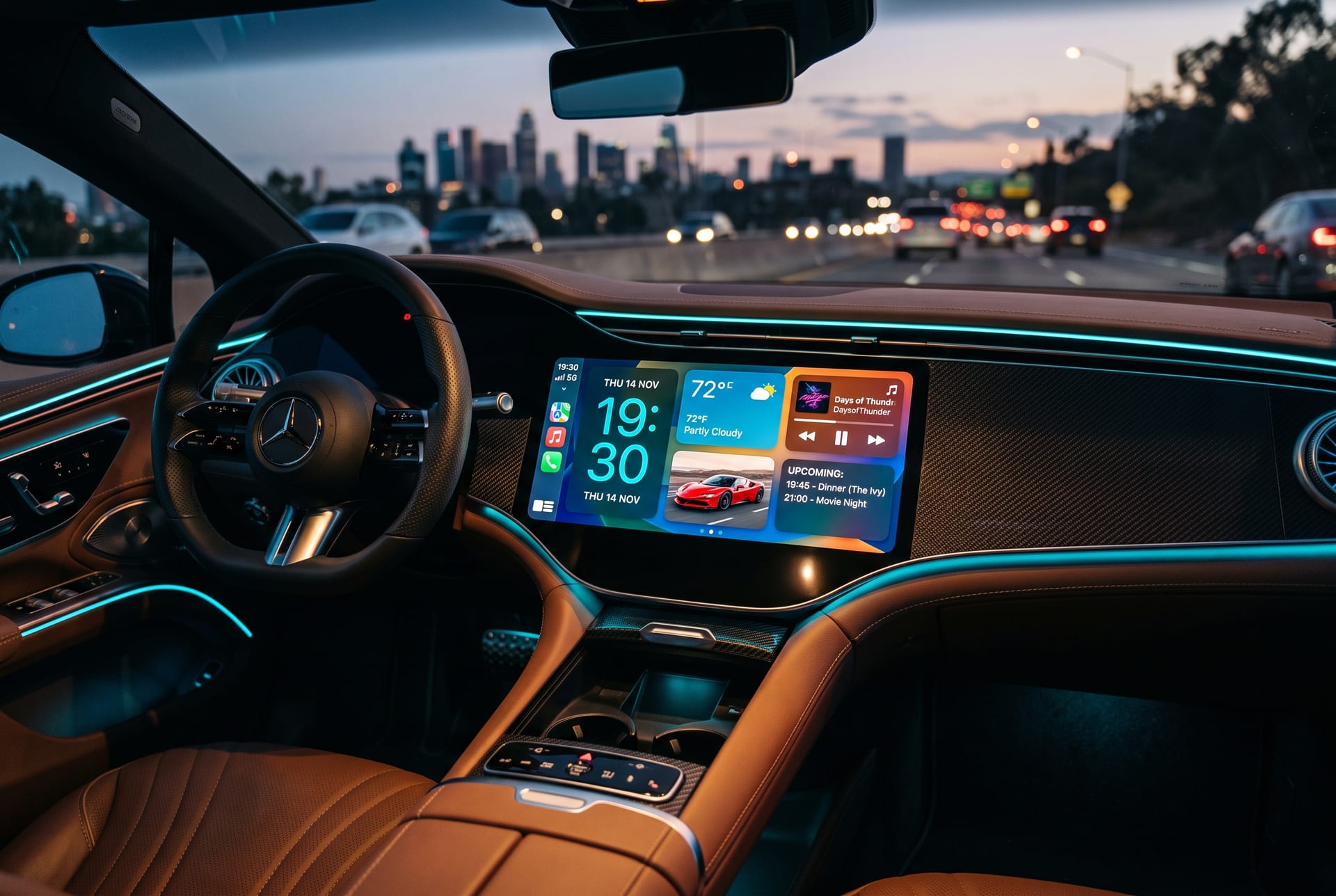 A CarPlay dashboard customized with CarTheme widgets and theme