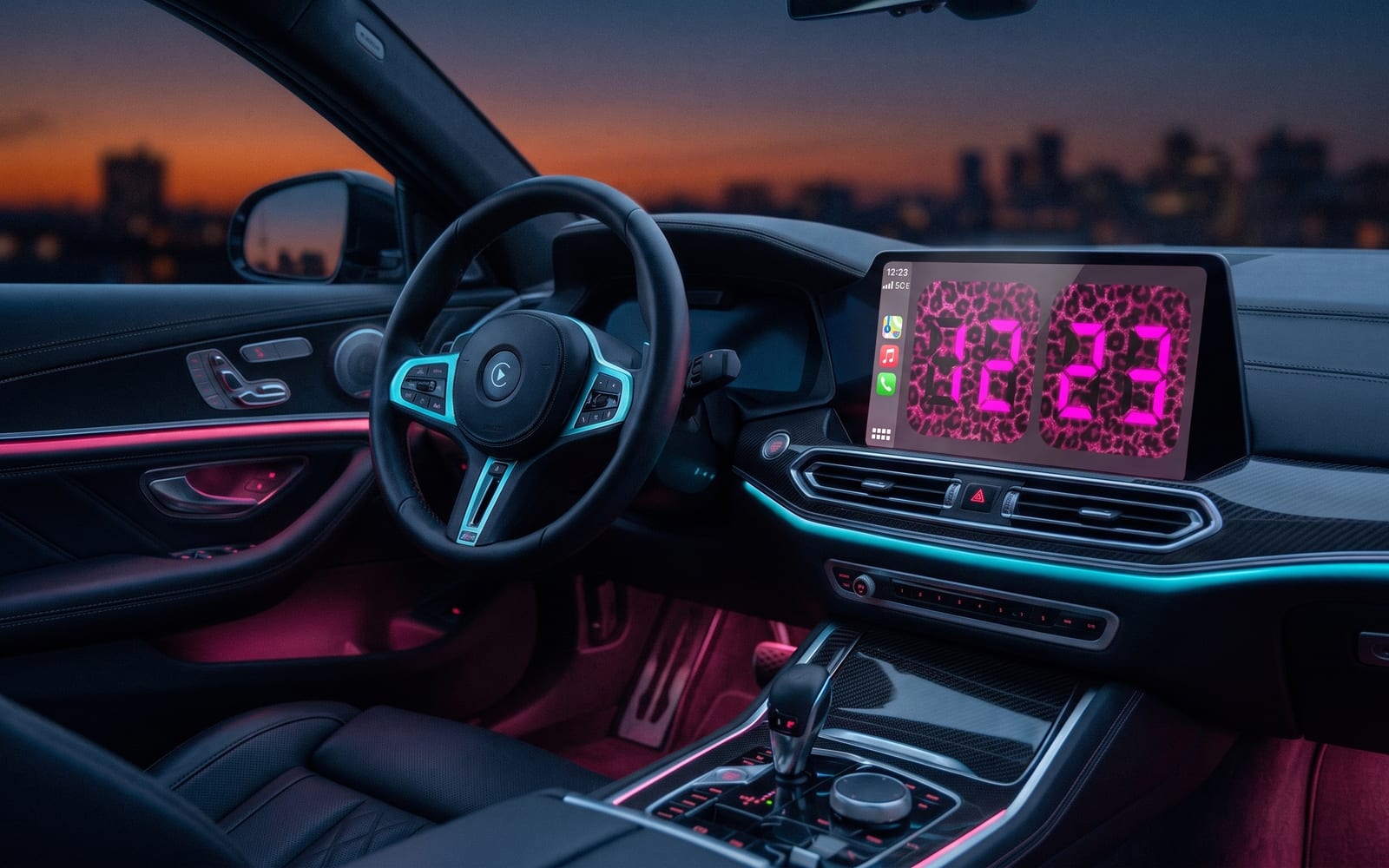 Pink Aesthetic CarTheme dashboard live on a CarPlay screen